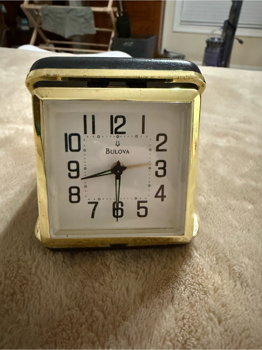 Bulova Gold and Black Folding Travel Alarm Clock